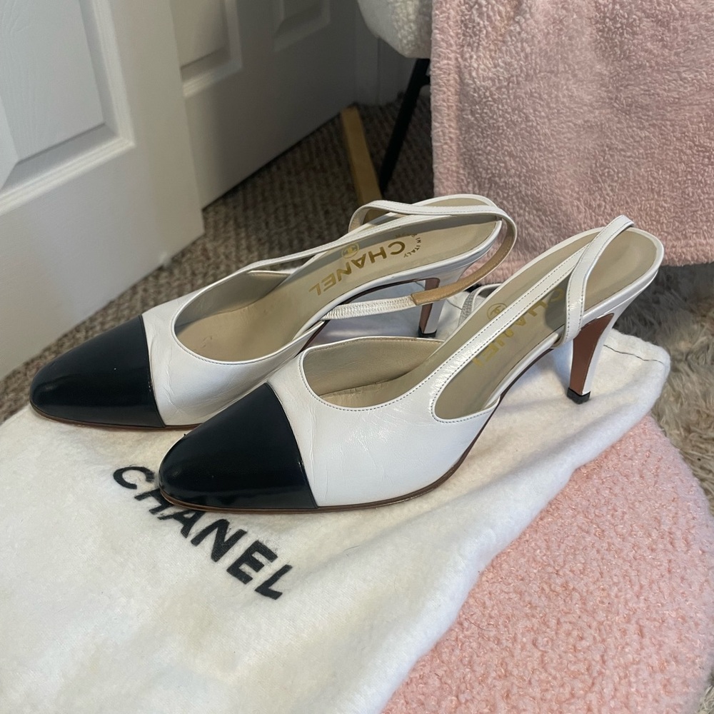 She needs a new loving home! Chanel slingbacks size 37 1/2 or size 7.